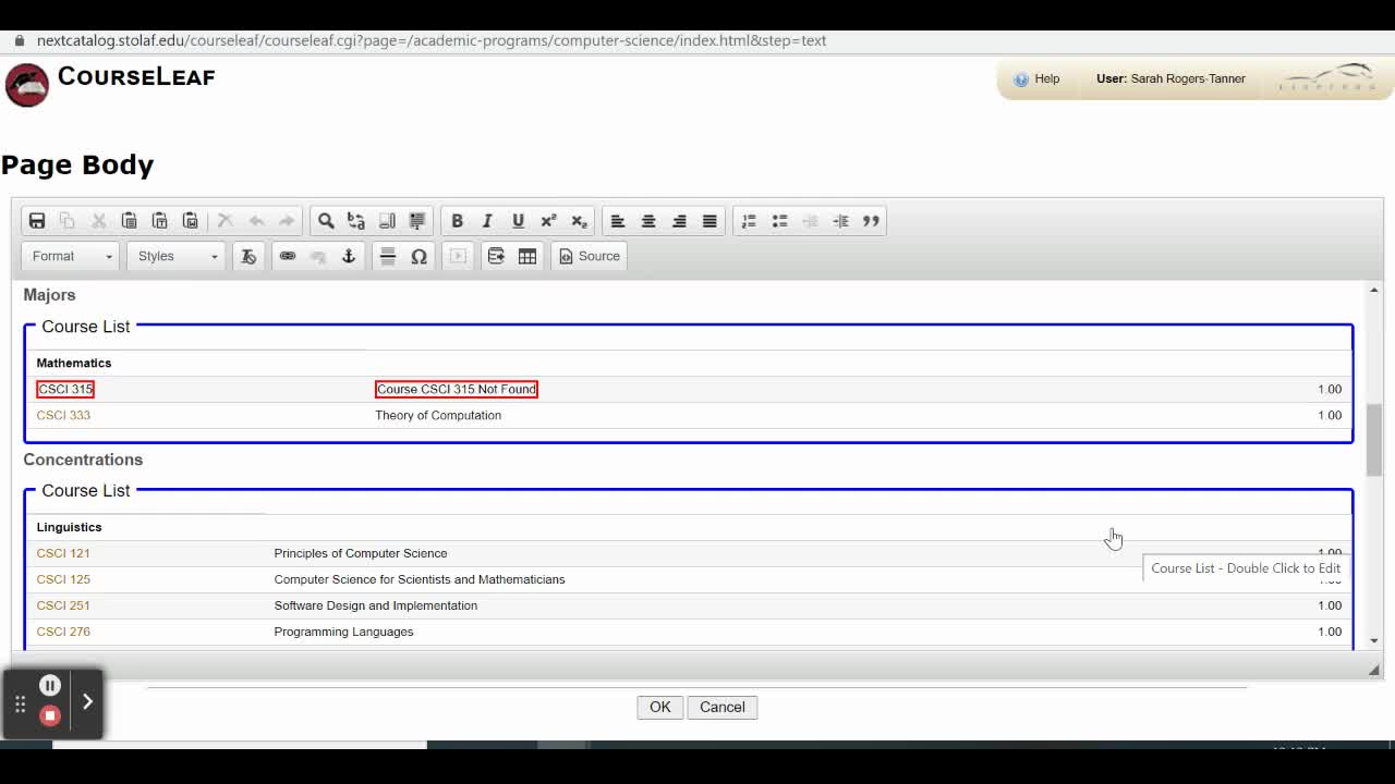 St. Olaf College — How to Edit a Table in Courseleaf